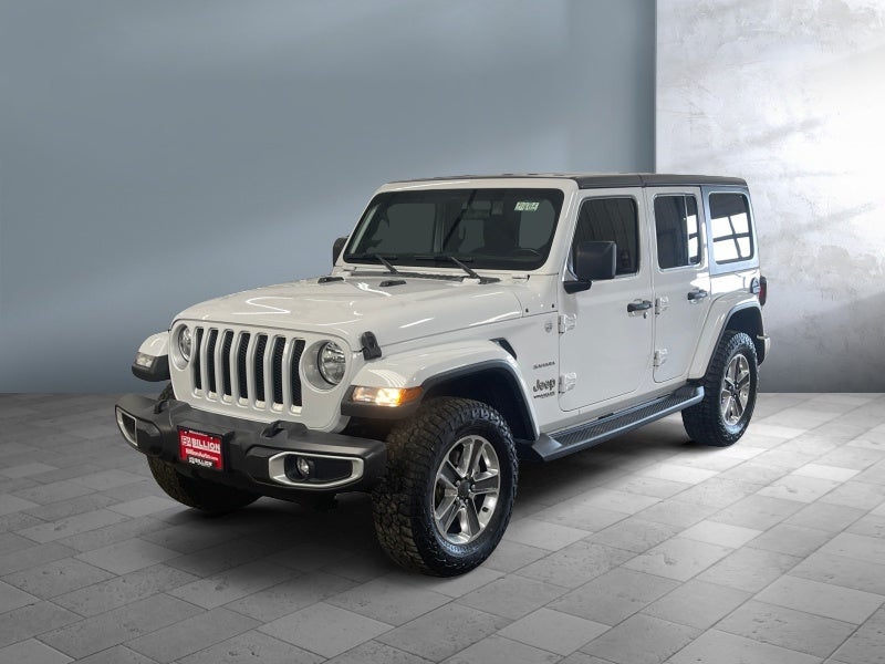 2020 Jeep Wrangler Unlimited Sahara in Bright White Clearcoat — front three-quarter view