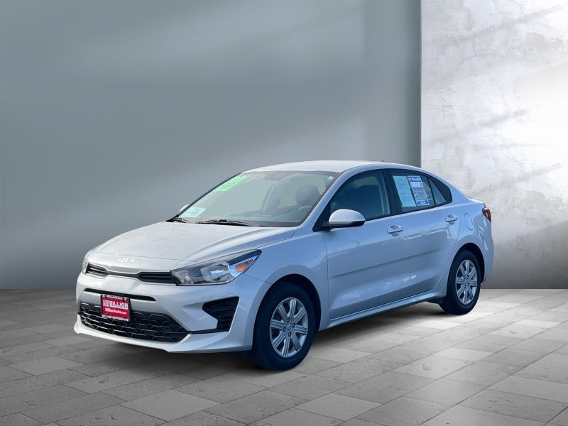 2023 Kia Rio S in Silky Silver — front three-quarter view