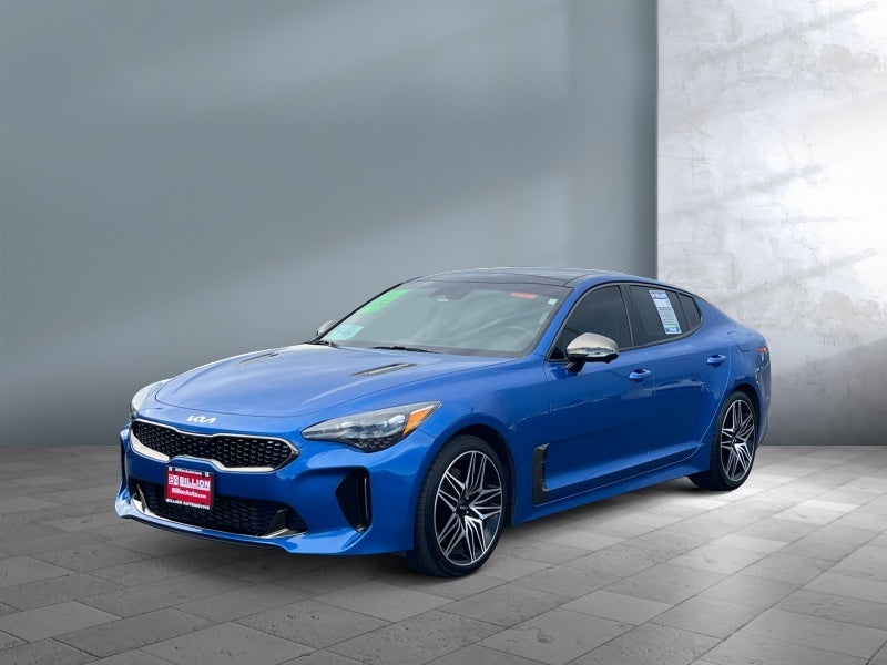 2022 Kia Stinger GT2 in Micro Blue — front three-quarter view