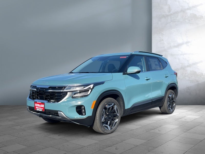 2026 Kia Seltos SX in Pluton Blue — front three-quarter view